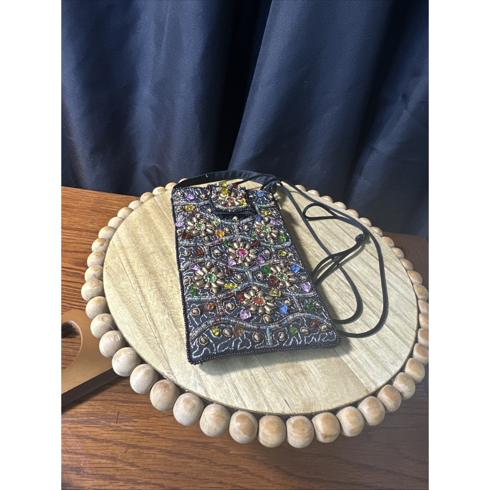 Shimmering Flowers Crossbody with stones and gems, cell phone Bag